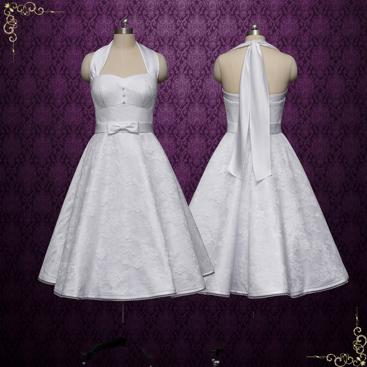 Retro 50s Short Tea Length Wedding Dress with Halter Tie Neck | KENT ieie Retro 50s Short Tea Length Wedding Dress with Halter Tie Neck | KENT ieie