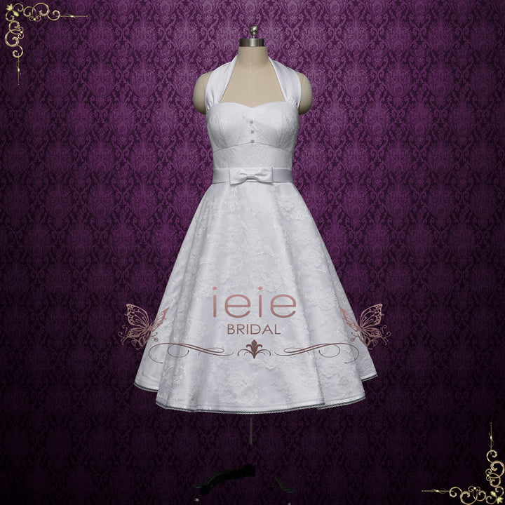 Retro 50s Short Tea Length Wedding Dress with Halter Tie Neck | KENT
