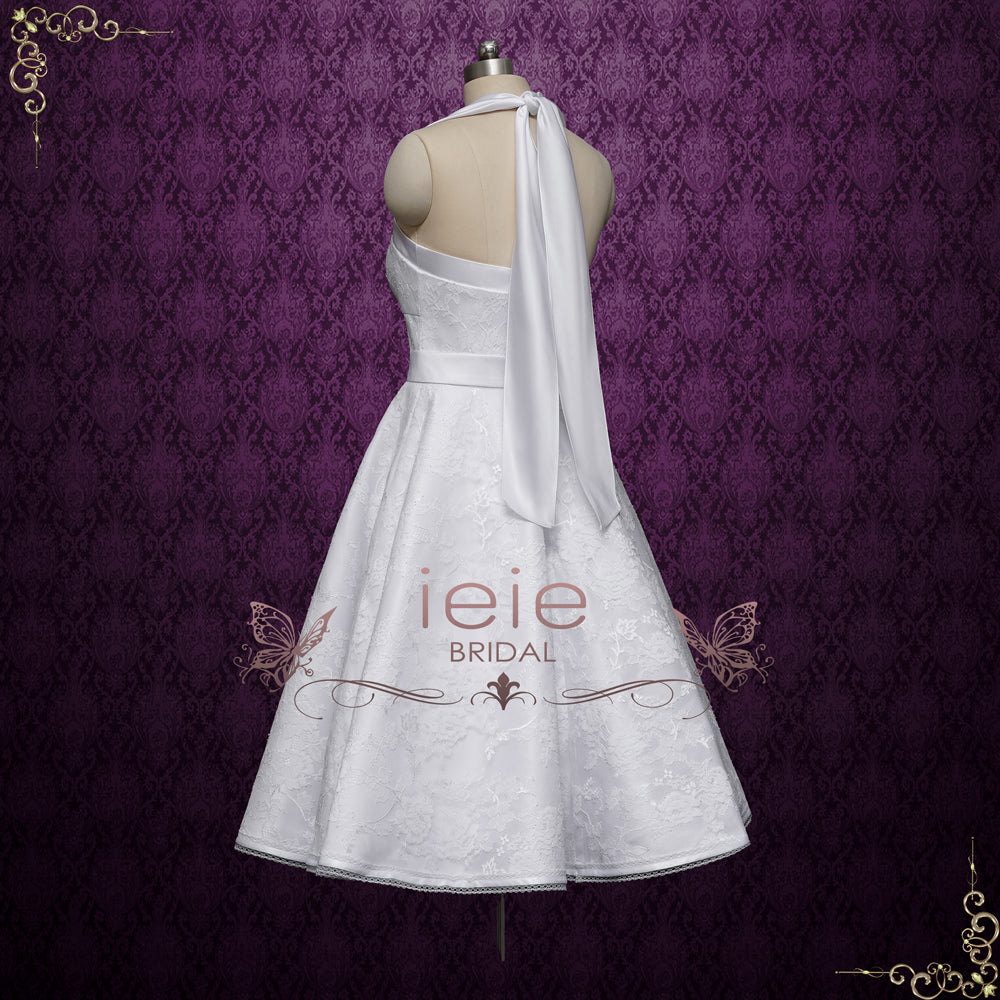 Retro 50s Short Tea Length Wedding Dress with Halter Tie Neck | KENT