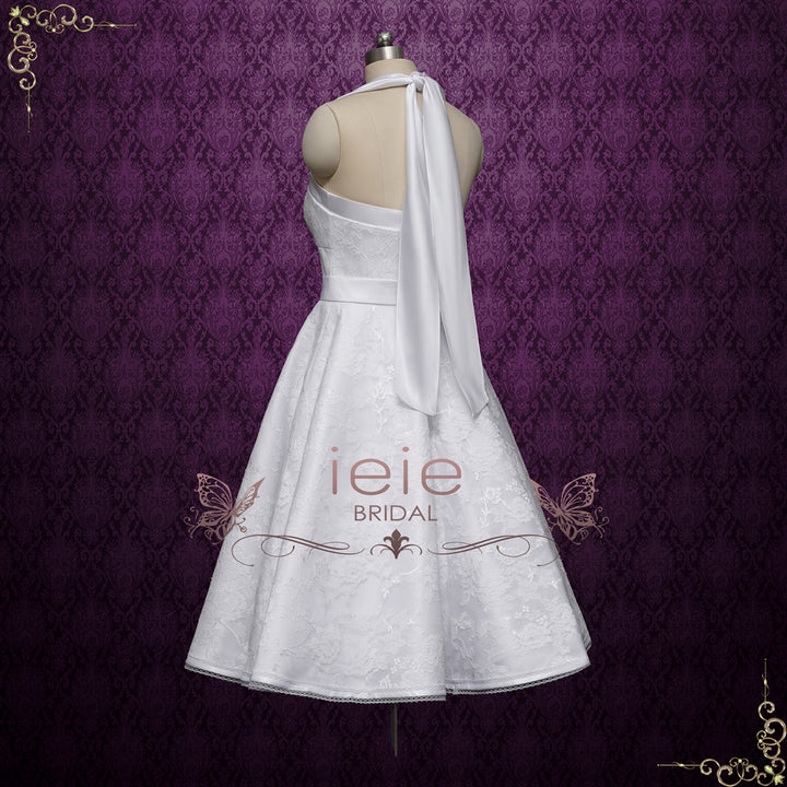Retro 50s Short Tea Length Wedding Dress with Halter Tie Neck | KENT