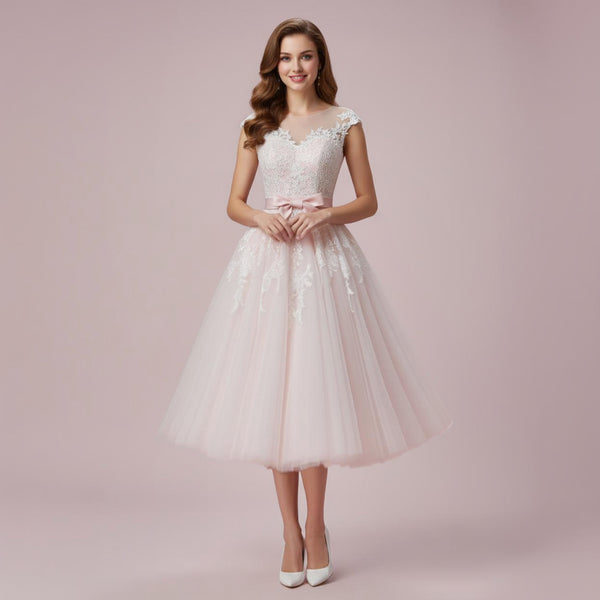 open lace back dress A-line Colorful Pink and White Long Sleeves Sheer Long Wedding Dress c –  cherishgirls