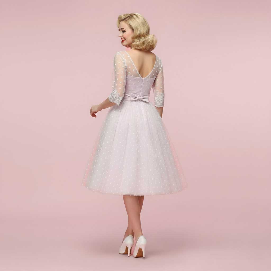 Retro Short Purple Polka Dot Wedding Dress BEVERLY