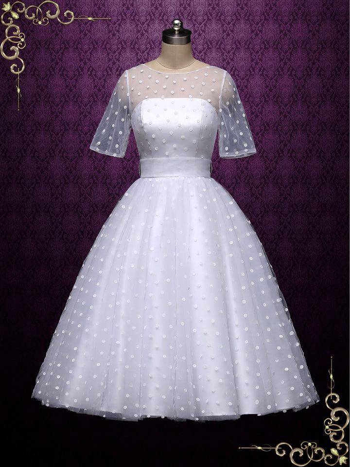 Retro Tea Length Wedding Dress with Polka Dot BRIDGET