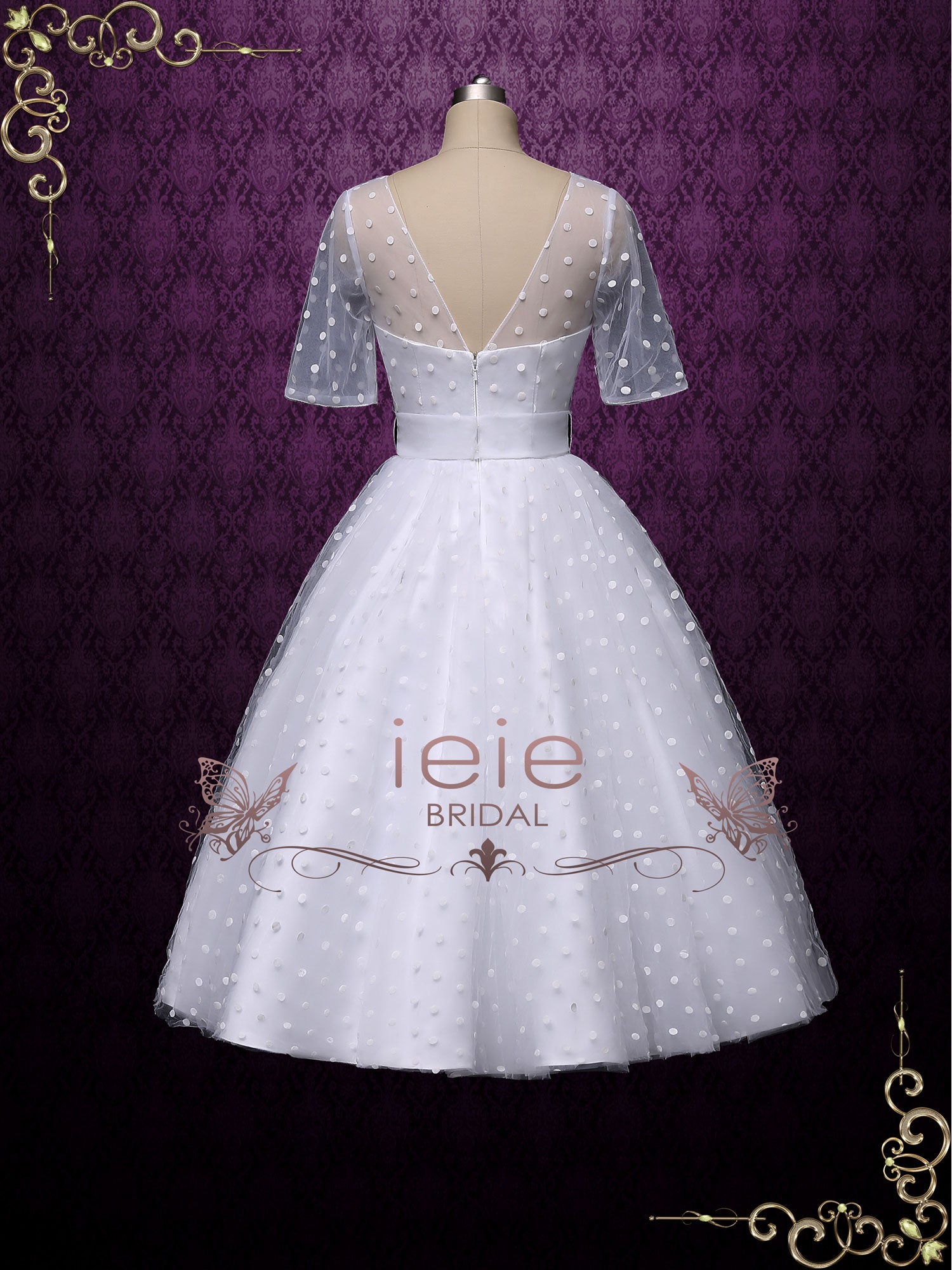 polka dot boho wedding dress Polka Dot Long Sleeve Wedding Dress EU34 / Milk