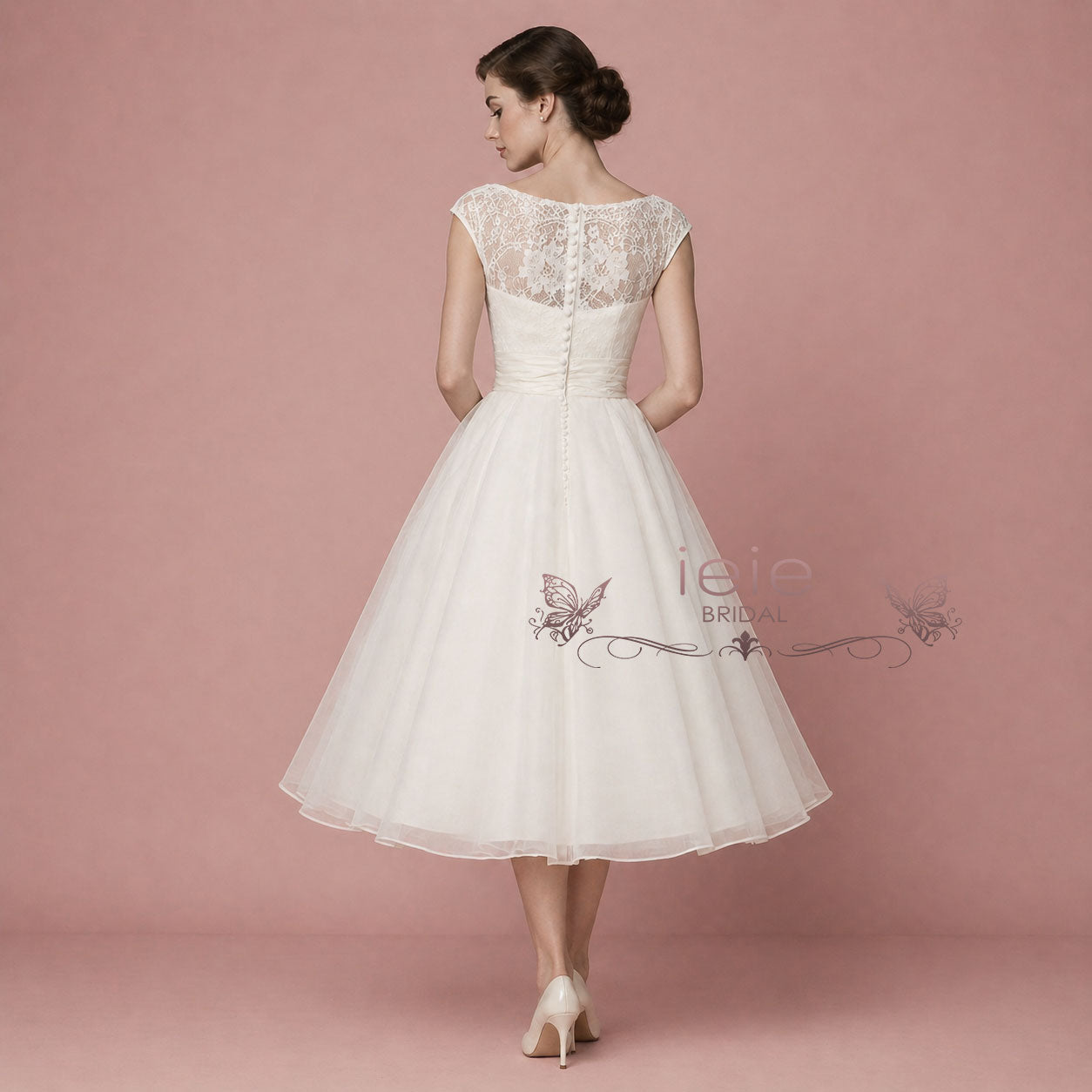 Short Retro Tea Length Lace Wedding Dress | Bree