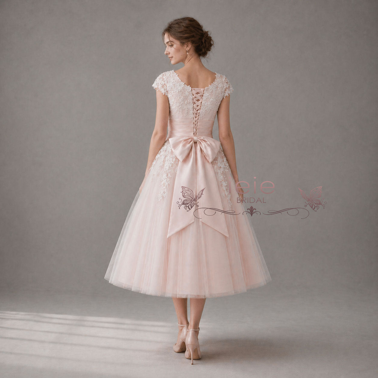 Retro Pink Short Lace Wedding Dress CHINESA
