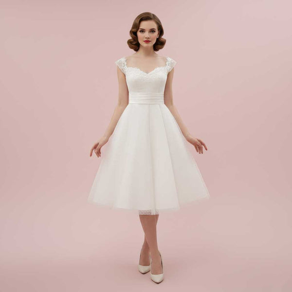 Retro 1950s Tea Length Wedding Dress with Polka Dot Tulle | KAYSER