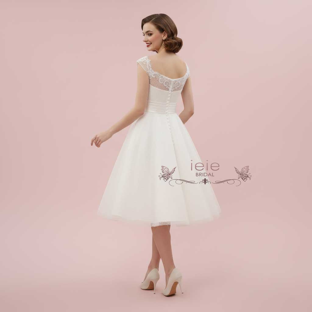 Retro 1950s Tea Length Wedding Dress with Polka Dot Tulle | KAYSER