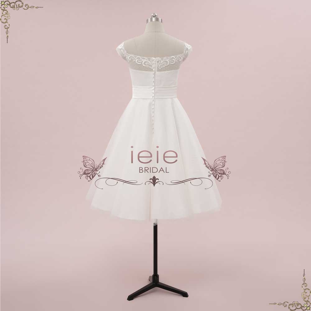 Retro 1950s Tea Length Wedding Dress with Polka Dot Tulle | KAYSER