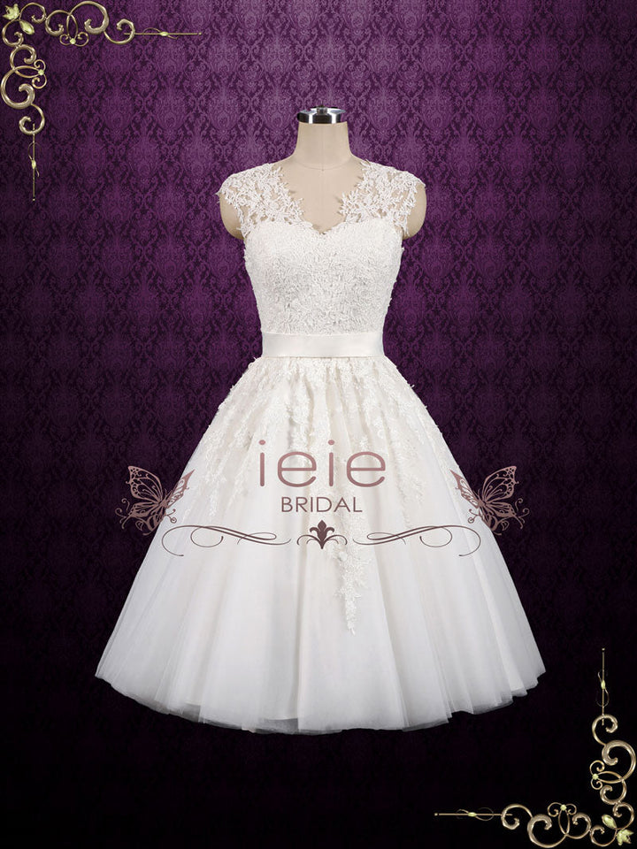 Retro Vintage Short Tea Length Lace Wedding Dress CLOVER