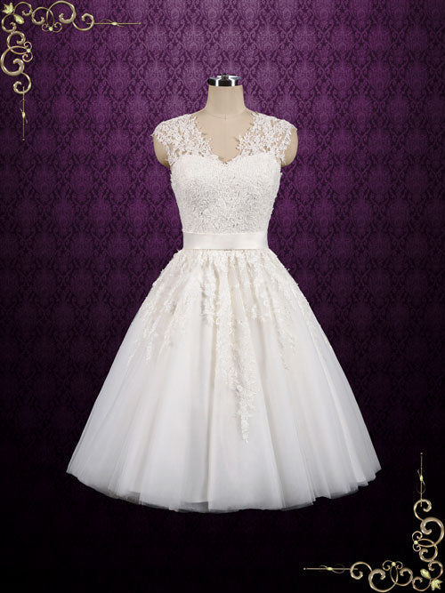 Retro Vintage Short Tea Length Lace Wedding Dress CLOVER