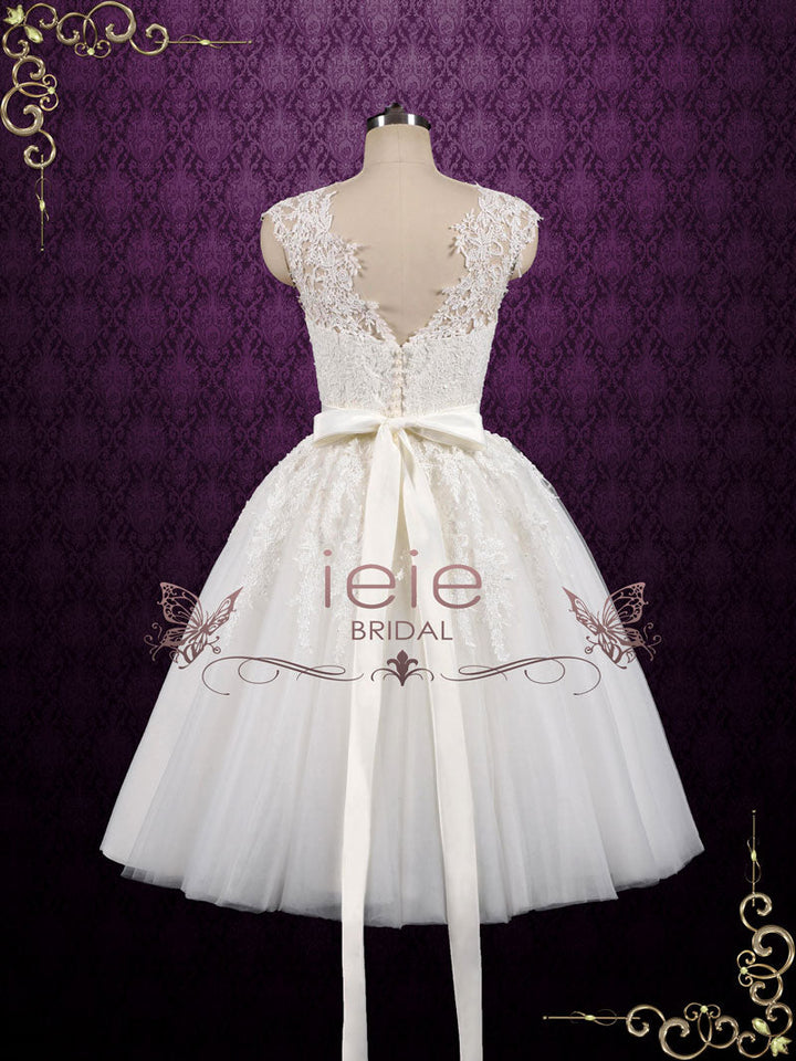 Retro Vintage Short Tea Length Lace Wedding Dress CLOVER