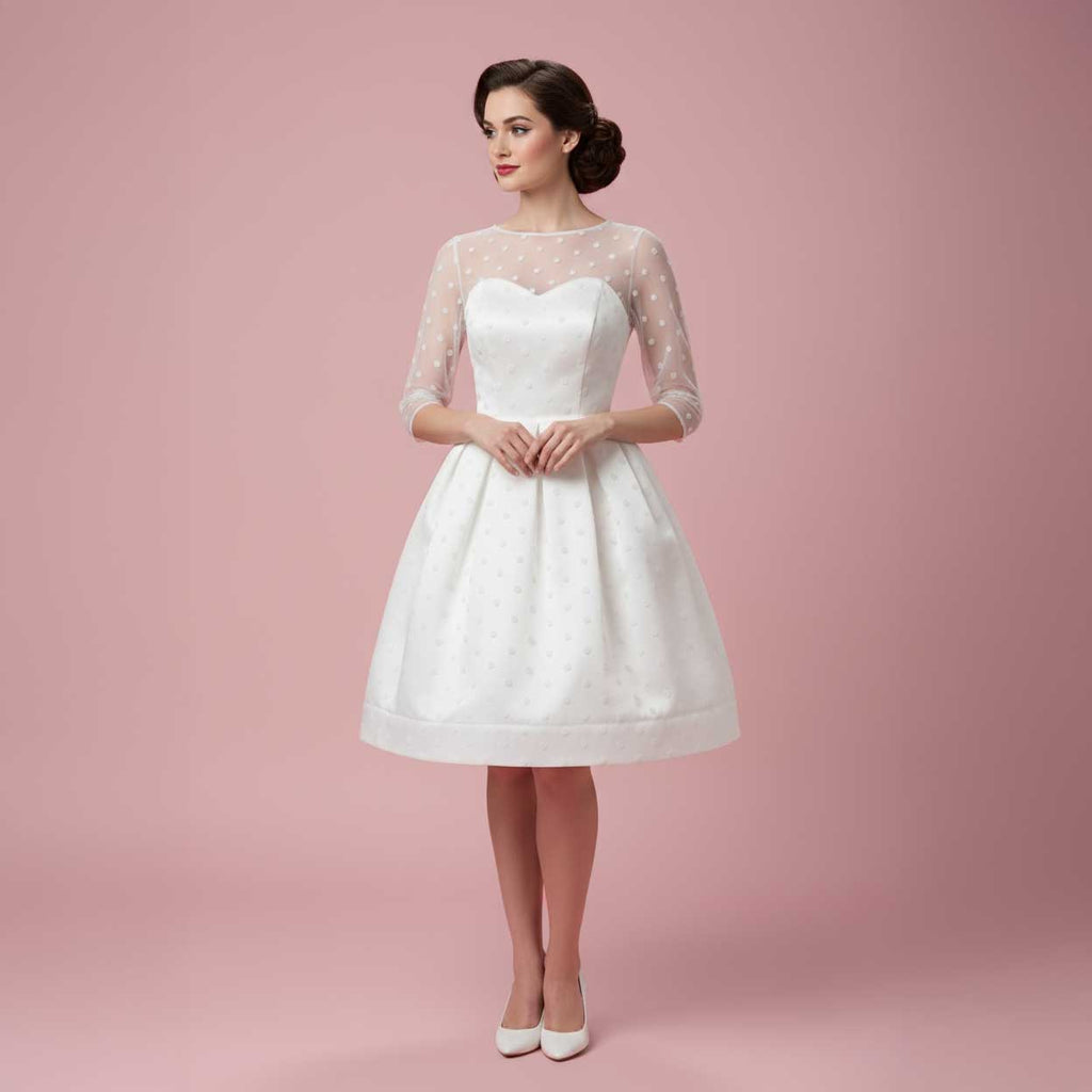 Retro Short Polka Dot Wedding Dress DORA Size 16W / Ivory