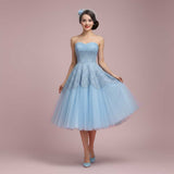 Retro 50s Tea Length Strapless Prom Dress GABBY