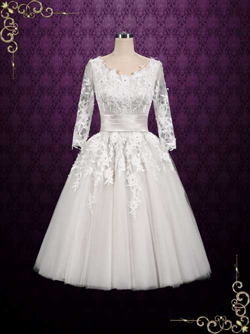 White Vintage 50s Vintage Style Wedding Dress with Sleeves | Marina