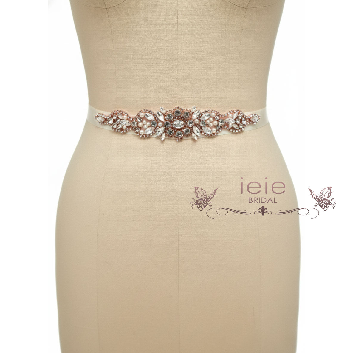 Rose Gold Crystal Rhinestone Wedding Sash BT2014
