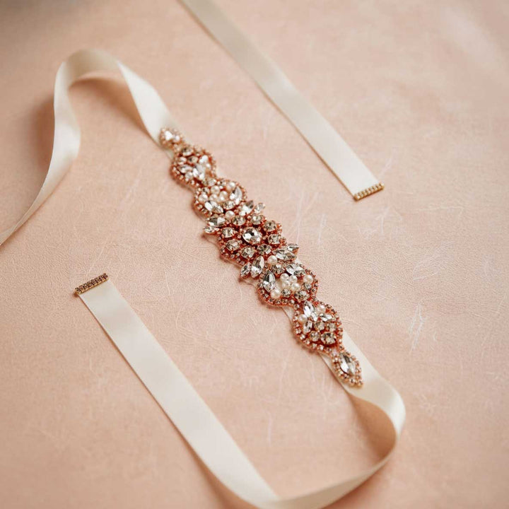Rose Gold Crystal Rhinestone Wedding Sash BT2014 Vintage Rose Rose Gold Crystal Rhinestone Wedding Sash BT2014 Vintage Rose