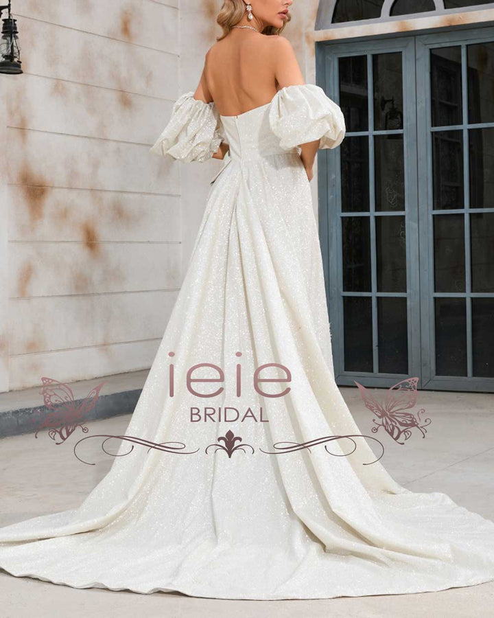 Shimmery Boho Wedding Dress with Side Slit X1002