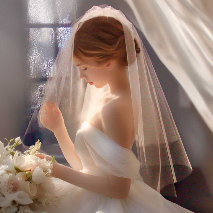 Plain Two Layers Fingertip Wedding Veil VG1068