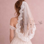 One Layer Fingertip Eye Lash Lace Wedding Veil  VG1047