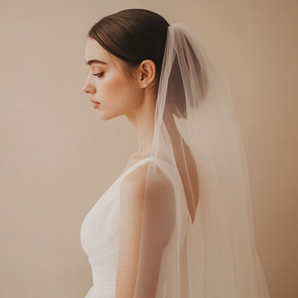 Plain Fingertip Short Tulle Veil with Soft Tulle | VG1070
