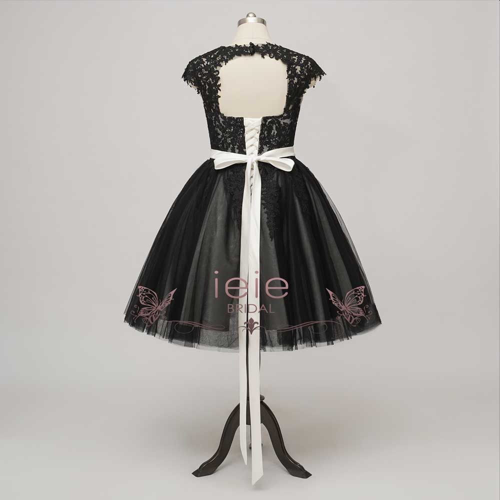 Short Little Black Lace Wedding Dress with Keyhole Back | LUNIA