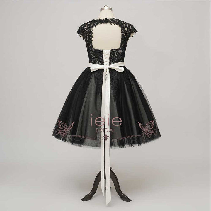 Short Little Black Lace Wedding Dress with Keyhole Back | LUNIA