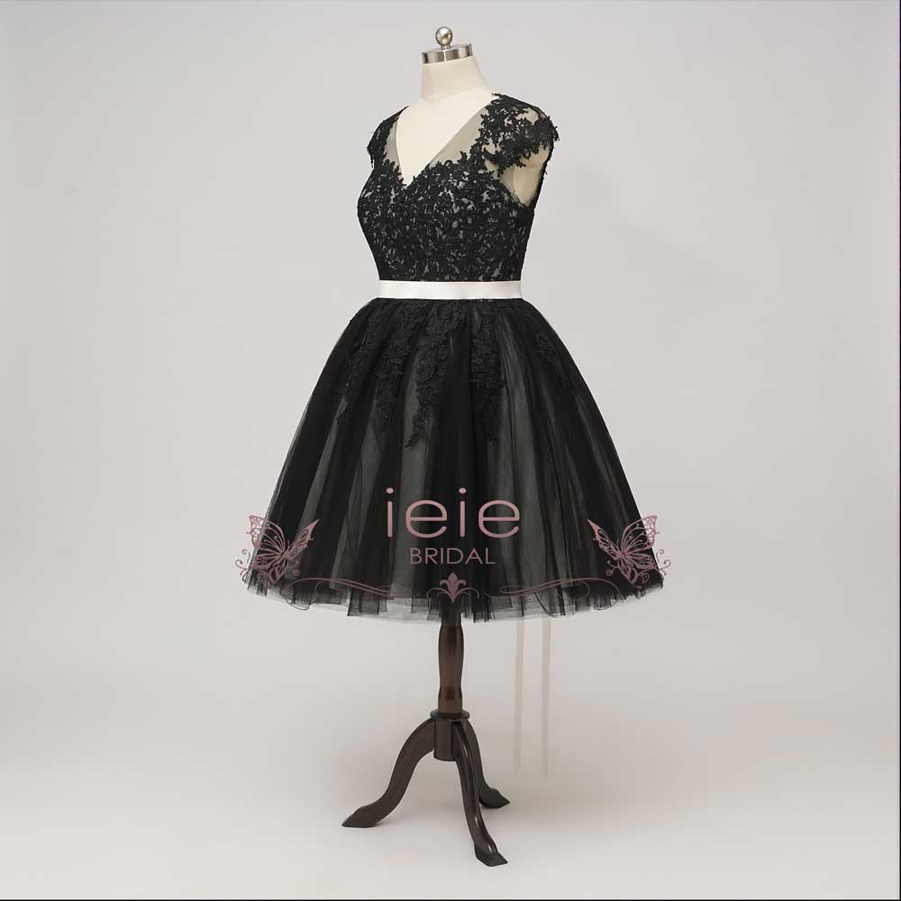 short wedding dress black Gothic Party with Strapless - Tulle and Lace Dress Short Length Design Short Black Wedding Dresses |