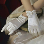 Short Retro Black Satin Gloves with Pearl Accent for Weddings and Formals AC1012