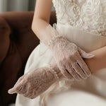 Short Lace Bridal Gloves with Pearls AC1016
