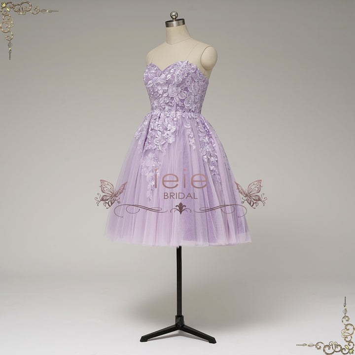 Strapless Short Purple Lace Wedding Dress | VASPER