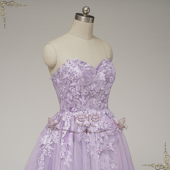 Strapless Short Purple Lace Wedding Dress | VASPER