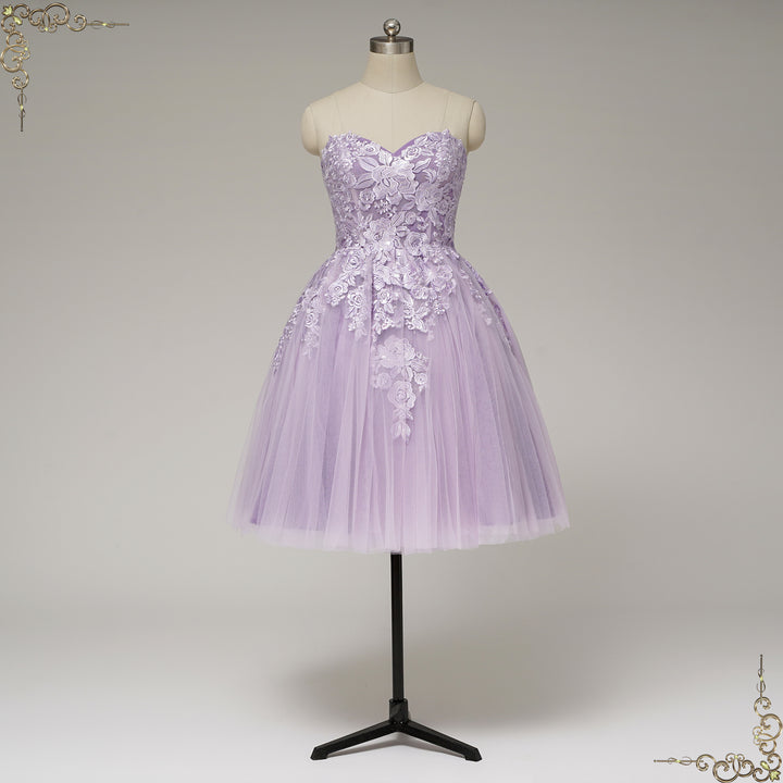 Strapless Short Purple Lace Wedding Dress | VASPER