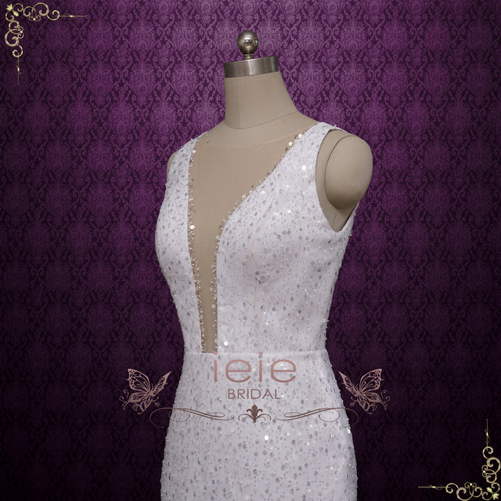 Short Elegant Sequins Reception Wedding Dress | WALES