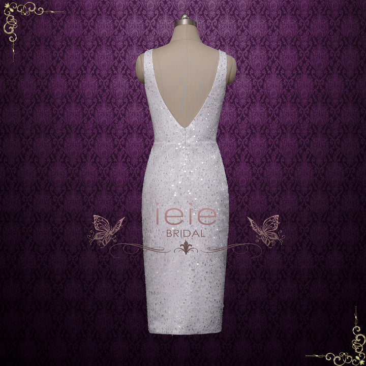 Short Elegant Sequins Reception Wedding Dress | WALES