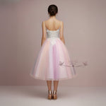 Short Tea Length Wedding Dress with Rainbow Skirt | CHARMIN