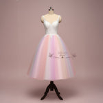 Short Tea Length Wedding Dress with Rainbow Skirt | CHARMIN