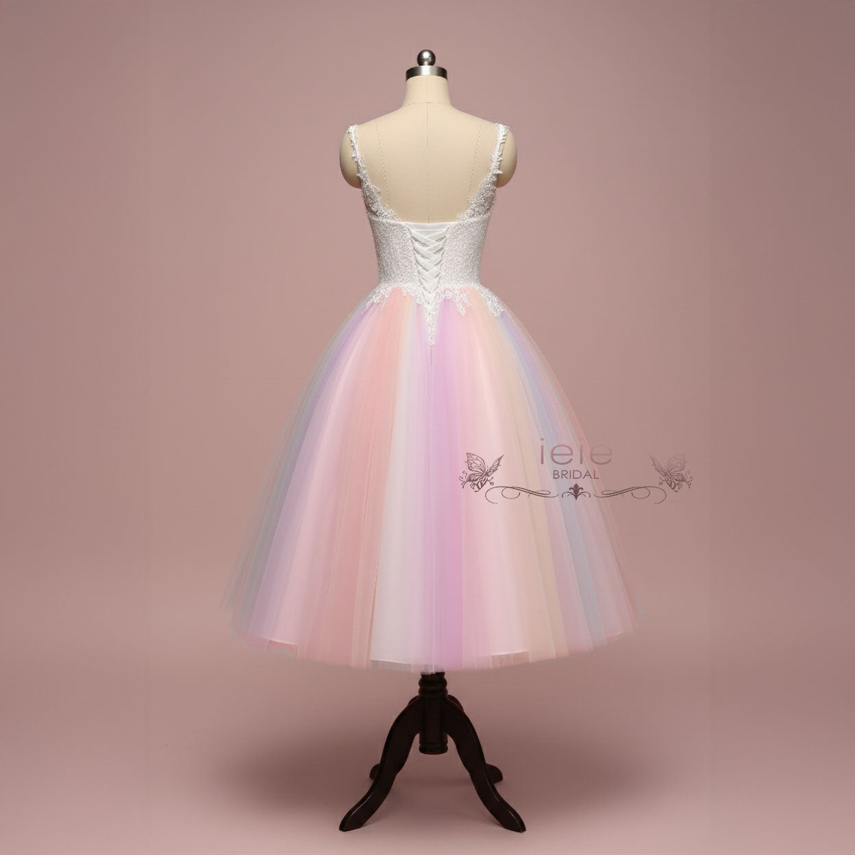 Short Tea Length Wedding Dress with Rainbow Skirt | CHARMIN