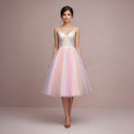 Short Tea Length Wedding Dress with Rainbow Skirt | CHARMIN