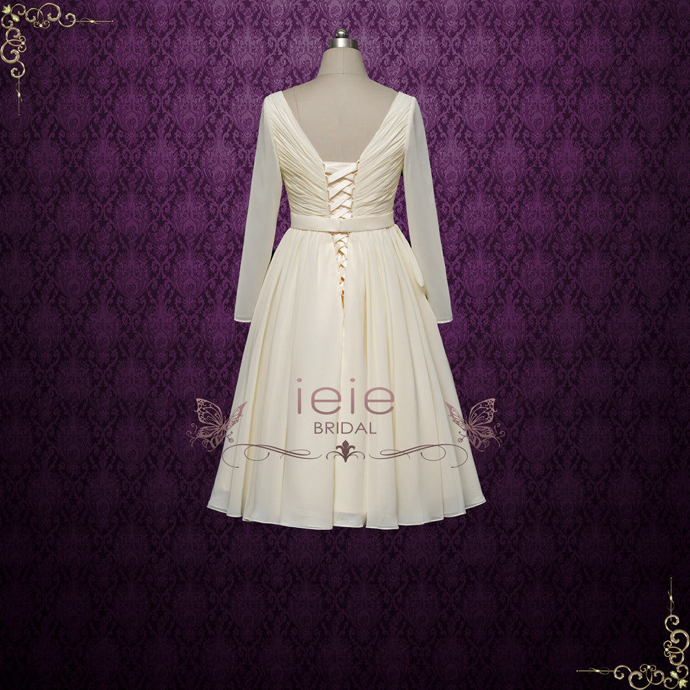 Short Chiffon Vintage Style Wedding Dress with Long Sleeves | Alpire II