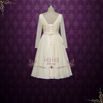 Short Chiffon Vintage Style Wedding Dress with Long Sleeves | Alpire II