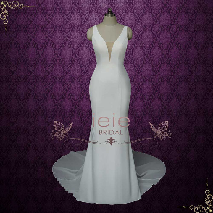 Elegant Minimalist Crepe Wedding Dress with Plunging Neckline | HURSIN