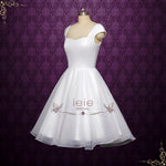 Simple Short Satin Organza Wedding Dress with Cap Sleeves | AYANI