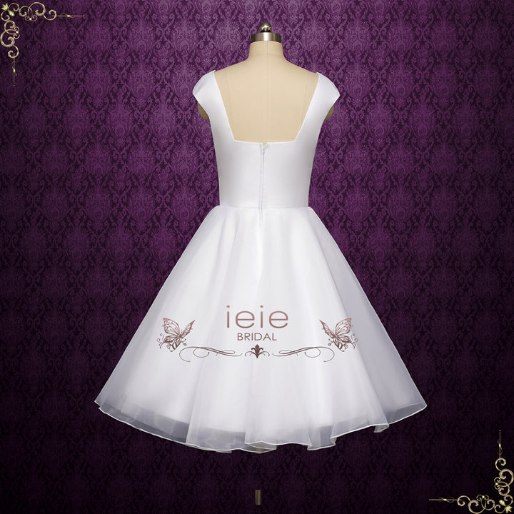 Simple Short Satin Organza Wedding Dress with Cap Sleeves | AYANI