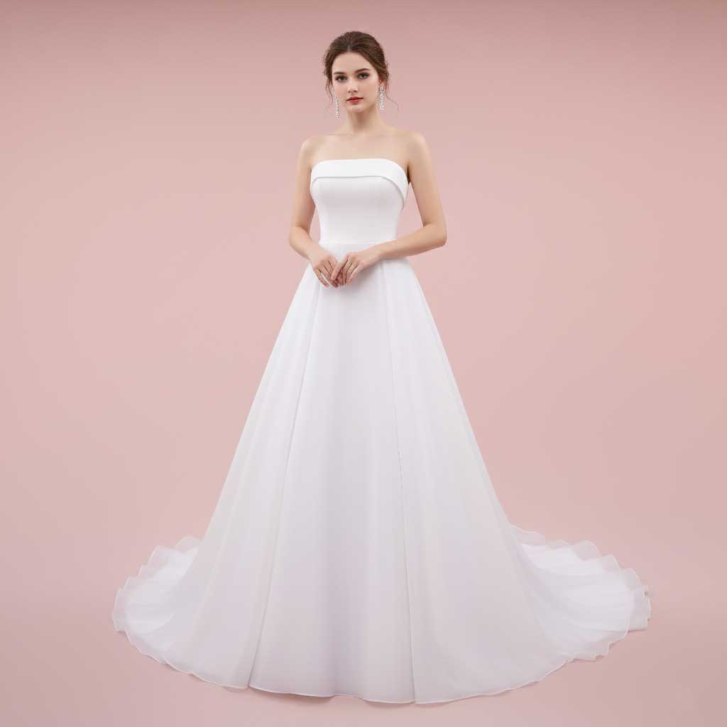 Strapless Organza A-line Wedding Dress with Bow | OLENA