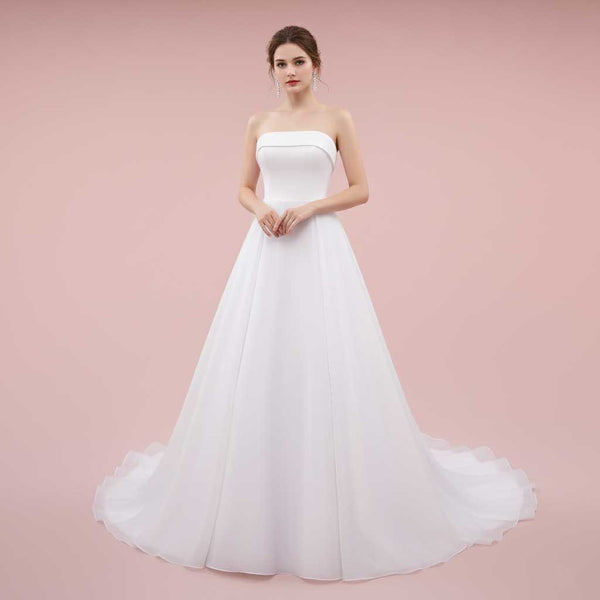 Strapless Organza A-line Wedding Dress with Bow | OLENA