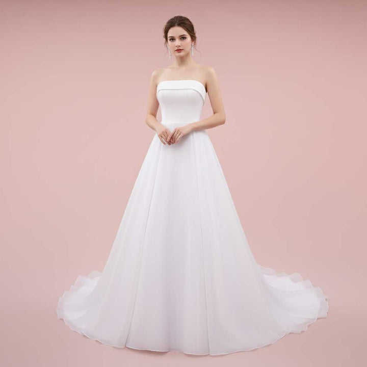Strapless Organza A-line Wedding Dress with Bow | OLENA