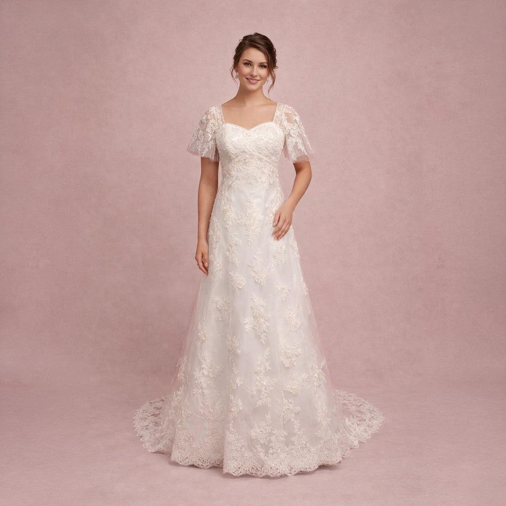Timeless Lace A-line Wedding Dress with Flutter Sleeves