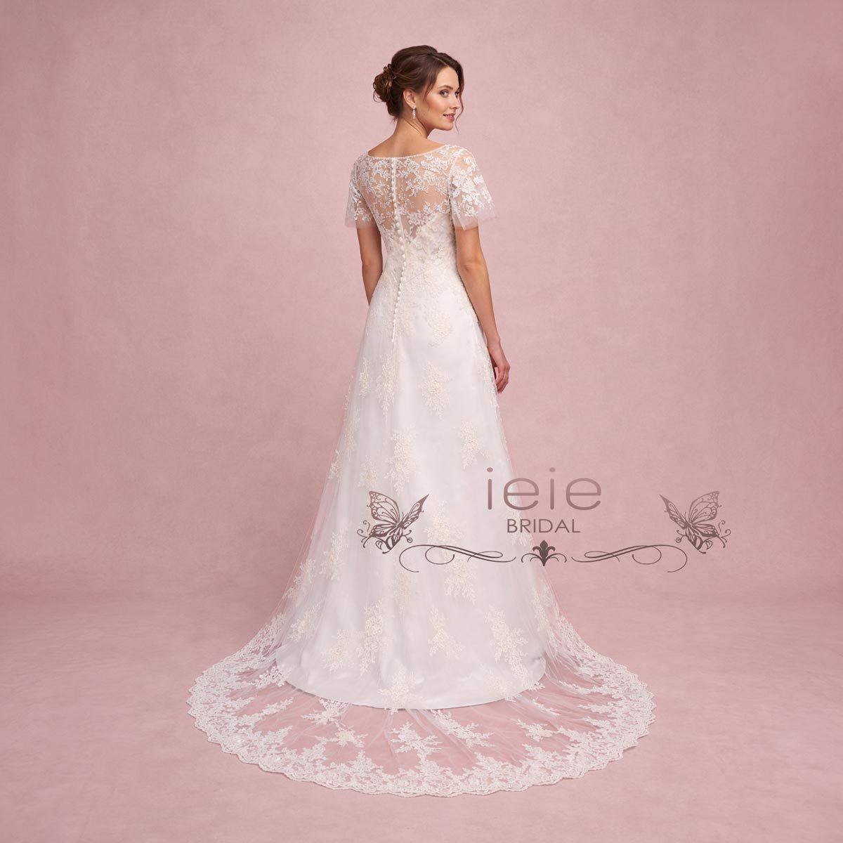 Timeless Lace A-line Wedding Dress with Flutter Sleeves | SOFIA