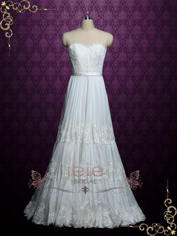 Strapless Chiffon Boho Wedding Dress with Full Skirt NICOLA